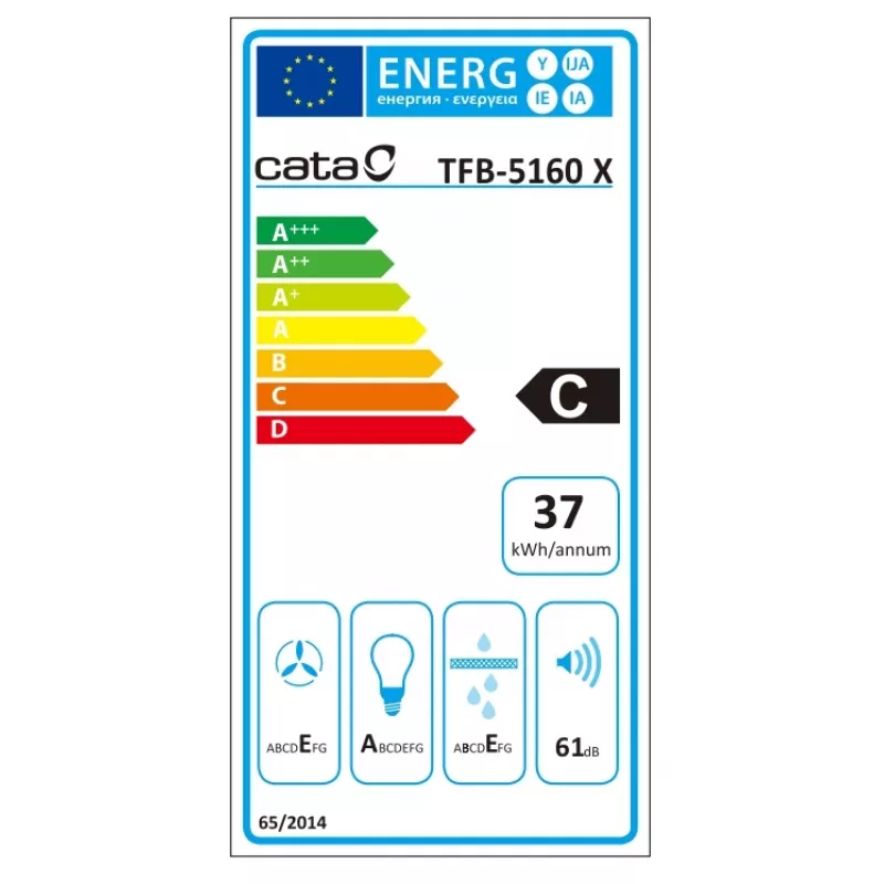 CATA | Exaustor | TFB-5160 X | Telescópico | Classe de eficiência energética C | Largura 59,5 cm | 300 m³/h | Mecânico | CSLED | Aço inoxidável