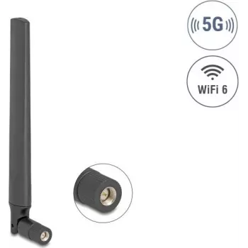 Antena omnidirecional DELOCK 5G LTE GNSS WiFi 6 ficha SMA 0,9–4,1 dBi 183 mm com articulação inclinável