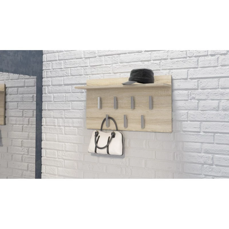 Cabide Top e shop WIESZAK 2F SONOMA — aglomerado de partículas, aspeto de carvalho, 7 ganchos, 700×200×400 mm