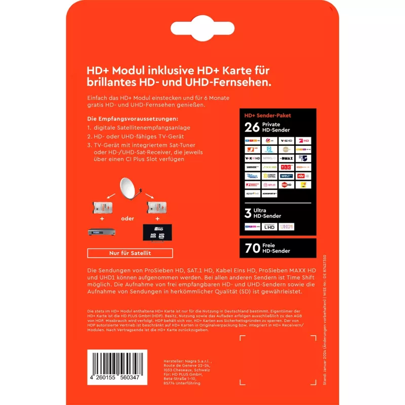 HD plus módulo HD+ incl. 6 meses pacote de canais HD+