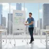 Quadro branco Ergo Office ER-305 — quadro branco magnético autónomo sobre rodas, aço, branco