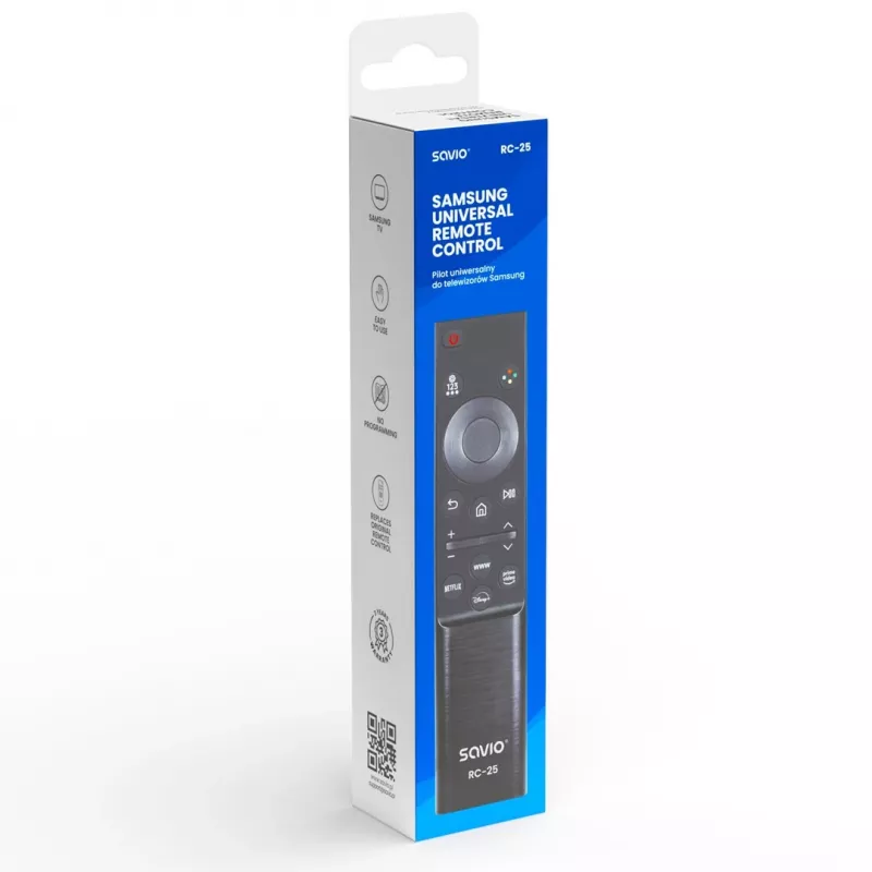 Comando de TV infravermelho SAVIO RC-25, entrada por botões, preto, alcance até 10 m, para 1 dispositivo, utiliza 2x AAA