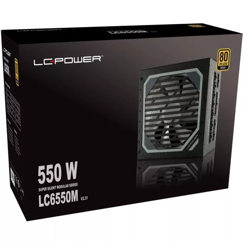 LC Power Super Silent Modular Series LC6550M V2,31 - fonte de alimentação (interna) - ATX12V 2,3 - EPS12V - 80 PLUS Gold - AC 110-240 V - 550 Watt - PFC ativo - Hammered preto (L