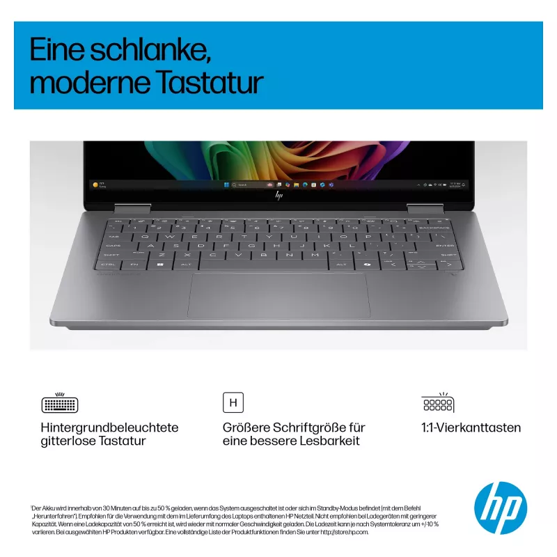 Portátil HP OmniBook X Flip Next Gen AI 14-fm0056ng - design flip - Intel Core Ultra 5 226V / 2,1 GHz - Win 11 Home - Arc Graphics 130V - 16 GB RAM - 512 GB SSD NVMe - 35,6 cm (14 inch)