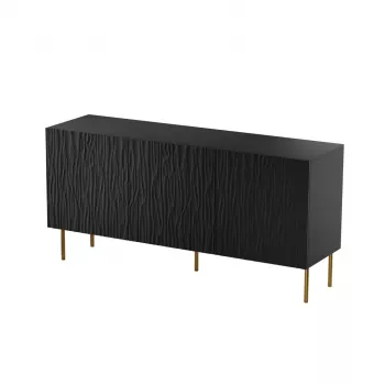 Cómoda cama meble JUNGLE 1520×405×745 mm preto mate com pernas douradas, aglomerado