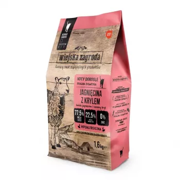Alimento seco para gatos wiejskazagroda borrego com krill 400 g – gatos adultos, 44 % proteína, 15 % gordura, 6 % humidade