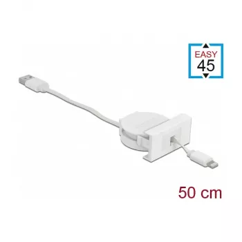 Cabo DeLOCK Easy 45 módulo USB 2.0 cabo retrátil USB Type-A para 8 Pin Lightning fêmea branco