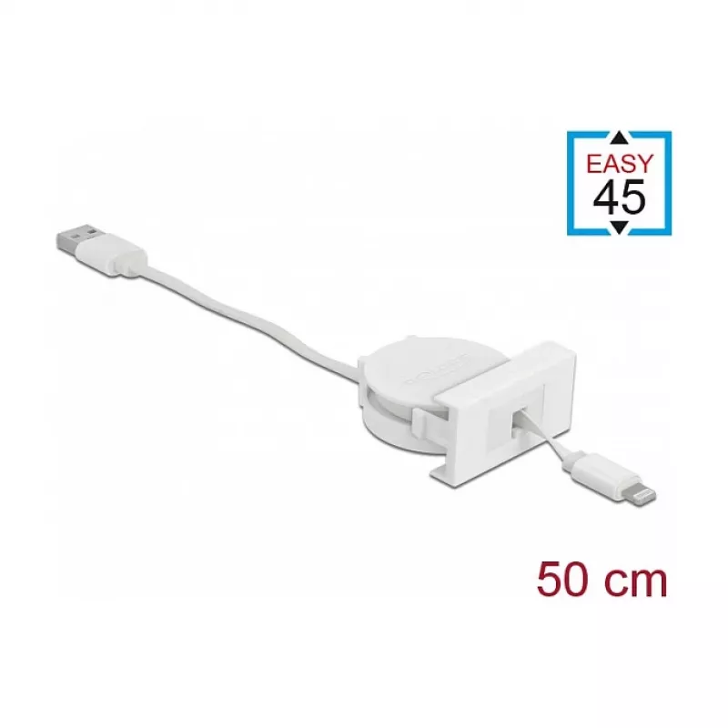 Cabo DeLOCK Easy 45 módulo USB 2.0 cabo retrátil USB Type-A para 8 Pin Lightning fêmea branco
