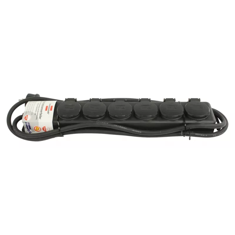 Régua de tomadas IP44 6 tomadas preto 2m H07RN-F 3G1,5 (1159970)