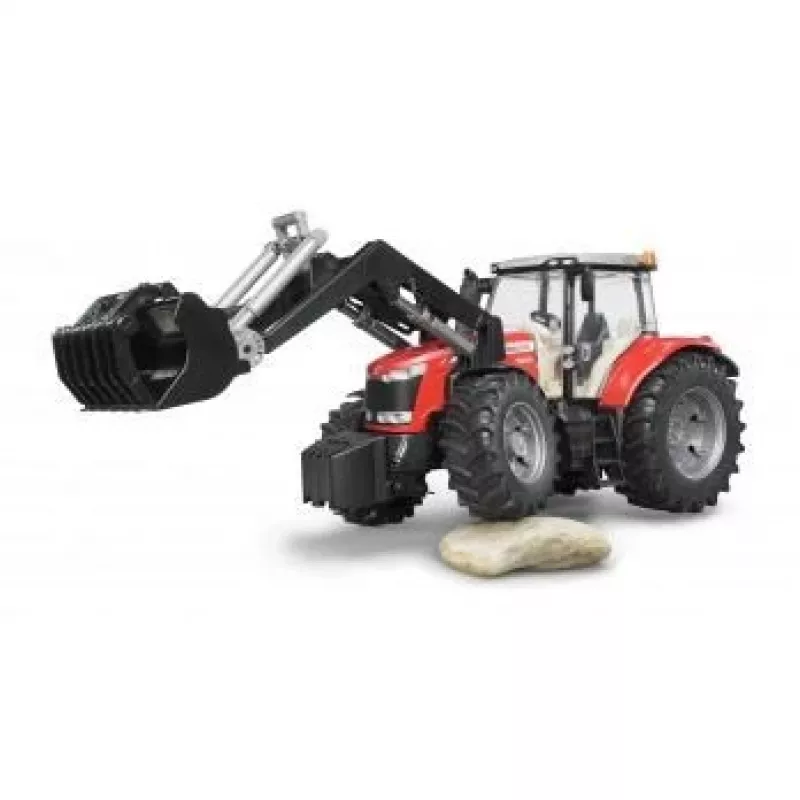 Trator de brinquedo BRUDER Massey Ferguson 7624 com pá frontal, vermelho, para crianças a partir dos 3 anos