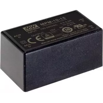 Fonte de alimentação MEAN WELL MPM-10-24, 10 W, entrada 80–264 V, saída 24 V, RoHS