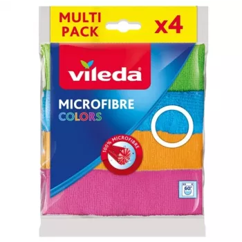 Pano de limpeza em microfibra VILEDA 4 unid., laranja, 380×360 mm, poliéster 80 % / poliamida 20 %, lavável à máquina