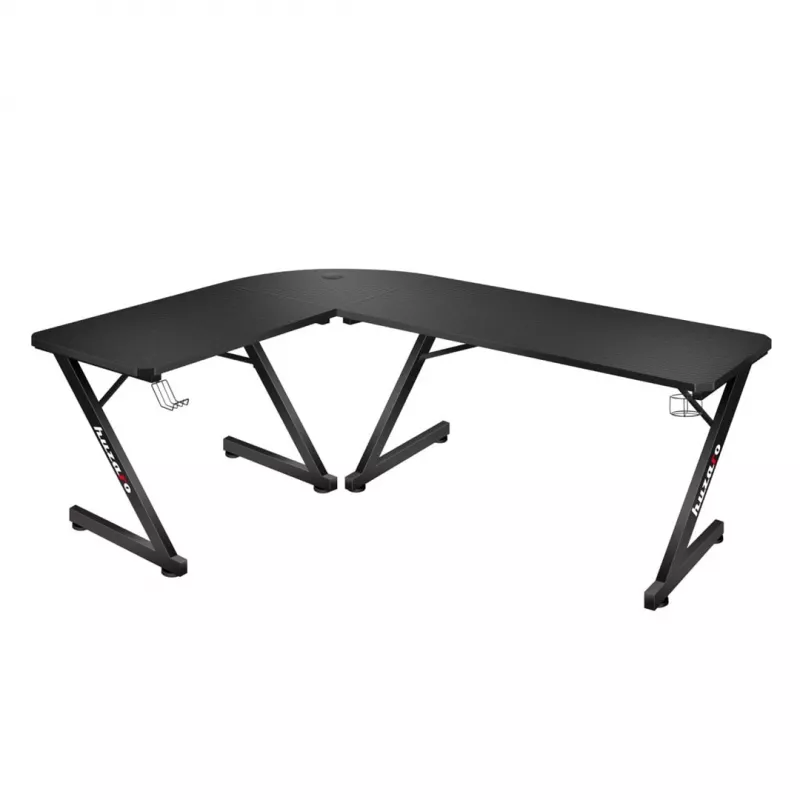 Huzaro Hero 7.0 secretária gaming de canto para computador, retangular, fibra de carbono, alumínio, 154×48×72,5 cm, preta
