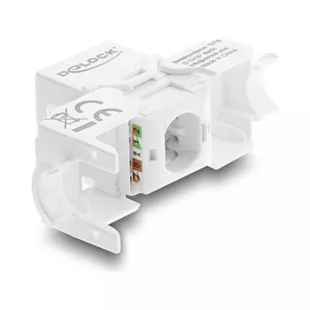 Delock 90799 Módulo Keystone RJ45 para LSA Cat.6 UTP, sem ferramentas, com tampa anti-poeira, branco/preto