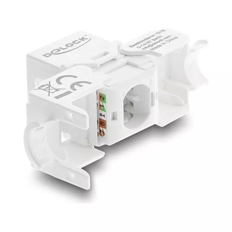 Delock 90799 Módulo Keystone RJ45 para LSA Cat.6 UTP, sem ferramentas, com tampa anti-poeira, branco/preto