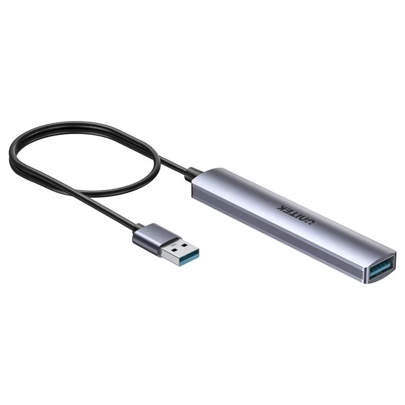 Hub USB Unitek H1208CGY01 — 4 portas USB 3.0 (5 Gbit/s), compatível com USB 2.0, alumínio