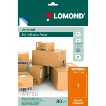 Etiquetas de papel autoadesivas Lomond Universal, 1/210x297, A4, 50 folhas, laranja néon