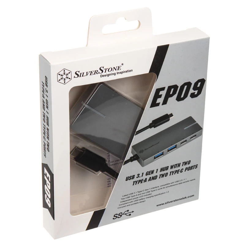 Adaptador USB 3.1-C SILVERSTONE SST-EP09C – conectividade USB-C para USB-A, acabamento prateado