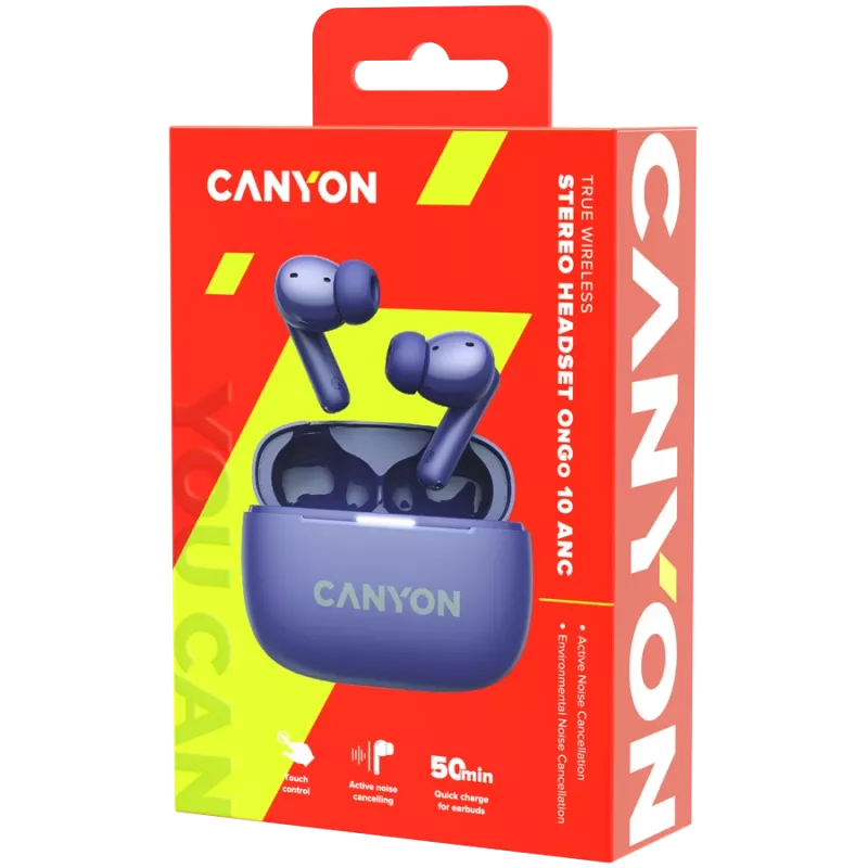 Auscultadores e headset Canyon CNS-TWS10PL True Wireless Stereo (TWS) In-Ear para chamadas/música/desporto/dia a dia USB Type-C Bluetooth Violeta (CNS-TWS10PL)