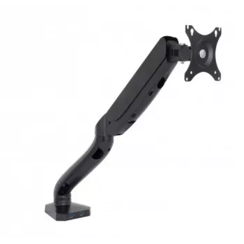 ART L-17GD suporte de secretária para monitor com mola a gás, 10-32″, VESA 75x75/100x100, máx. 9 kg, 2x USB 3.0, preto