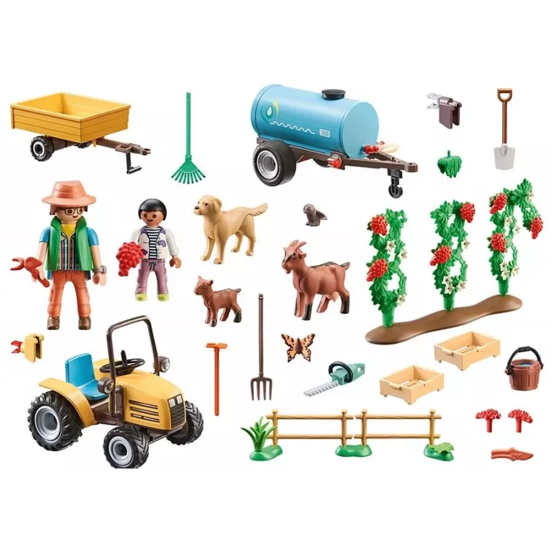 Playmobil 71442 Country: Trator com atrelado e depósito de água – Colheita fresca na quinta – Descobrir o ambiente de forma lúdica – Jogo de faz de conta imaginativo
