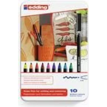 Caneta de feltro Edding 1300 colourpen preto azul castanho verde laranja rosa lilás vermelho amarelo 10 unid.