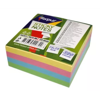Notas adesivas Forpus, 75x75mm, mistura de 4 cores pastel, cubo (1x320)
