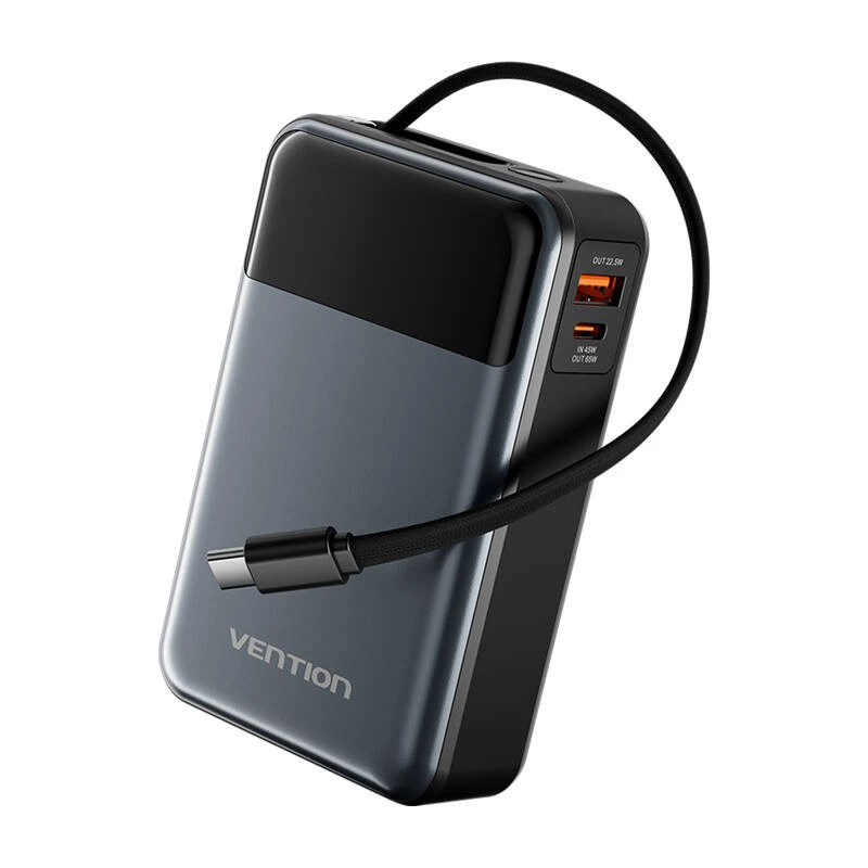 Powerbank portátil Vention FHYB0 20000mAh 65W, 2× USB-C, 1× USB-A, preto