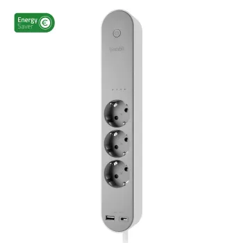 Extensão elétrica Hombli HBPO-0108 — 3 tomadas Type E AC, 230V 16A, interior, branco/cinzento