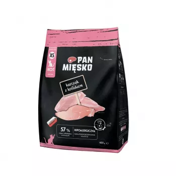 Ração seca para gatos Pan Miesko Frango com Coelho XS 400 g — Júnior, raça pequena, 39% proteína, 16% gordura