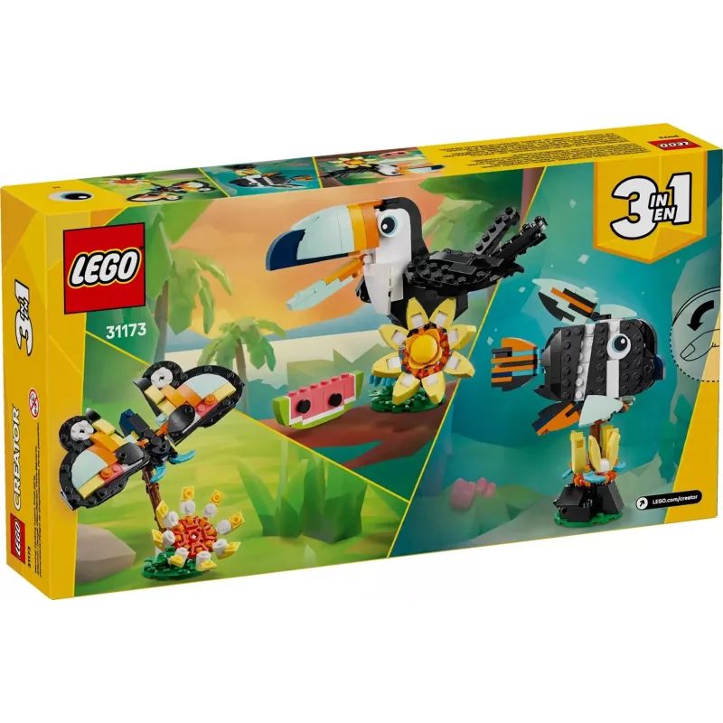 Brinquedo de construção LEGO Creator 3-em-1 animais selvagens conjunto tucano tropical 31173