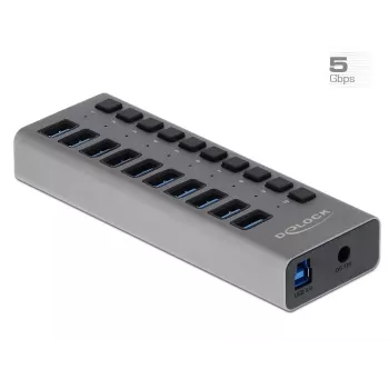 Hub USB externo DeLOCK 5 Gbps com 10 portas + interruptor