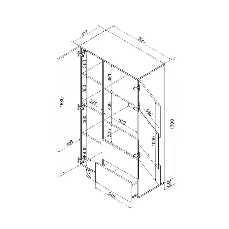 Armário de arrumação cama meble ALMA 90x41,5x170 cm caxemira — autónomo, para colocar na parede