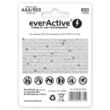 Pilha recarregável everActive EVHRL03-800 AAA NiMH 1,2 V, cilíndrica, pack de 4