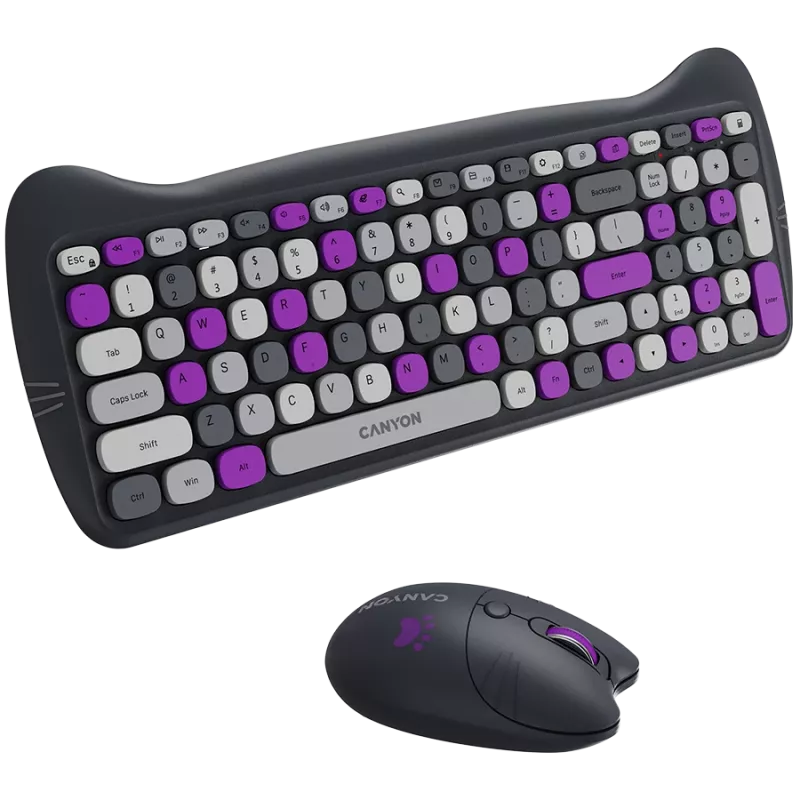 Conjunto de teclado e rato sem fios CANYON HSET-W6 Kitty Edition – violeta