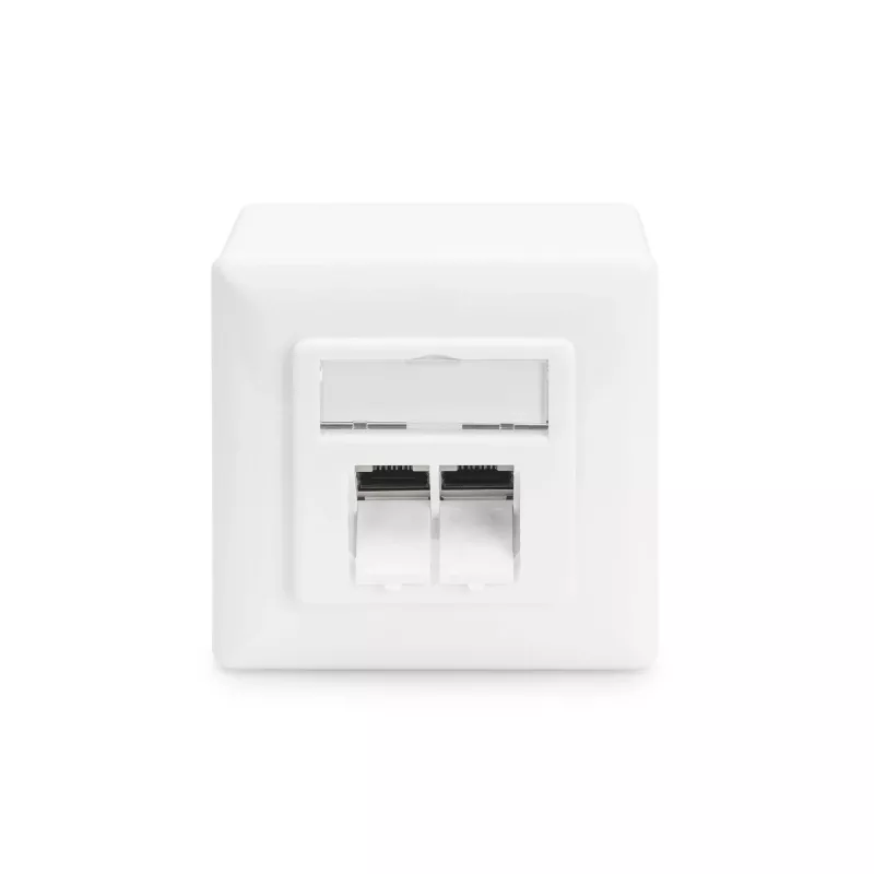 Tomada de dados CAT.6A, saliente, blindada, 2x RJ-45 LSA (branco, 5 unidades, Classe E)