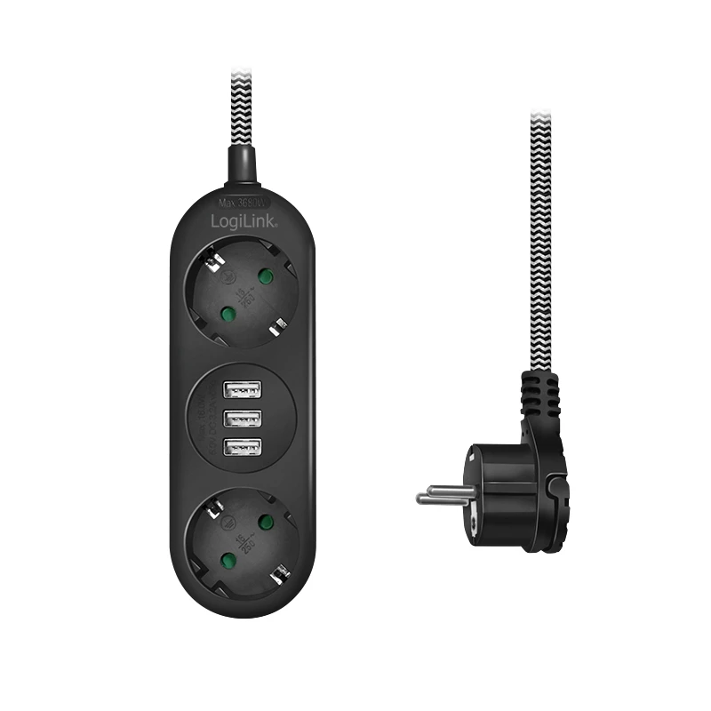 Extensão elétrica LogiLink LPS262U 1,5 m 2 tomadas AC interior preto