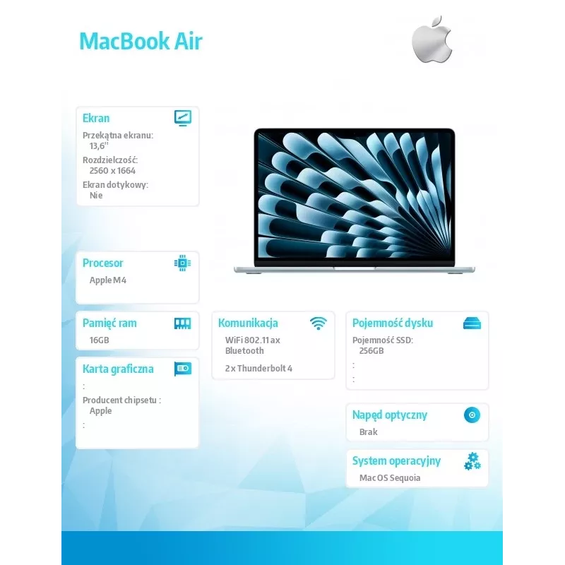 Apple MacBook Air 13 polegadas: chip M4 com CPU de 10 núcleos e GPU de 8 núcleos, 16 GB, 256 GB SSD – Azul-céu