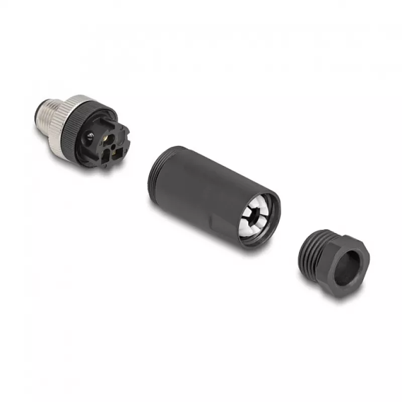 Conector M12 codificação A 3 pinos macho DeLOCK 60566 ligação por parafuso preto