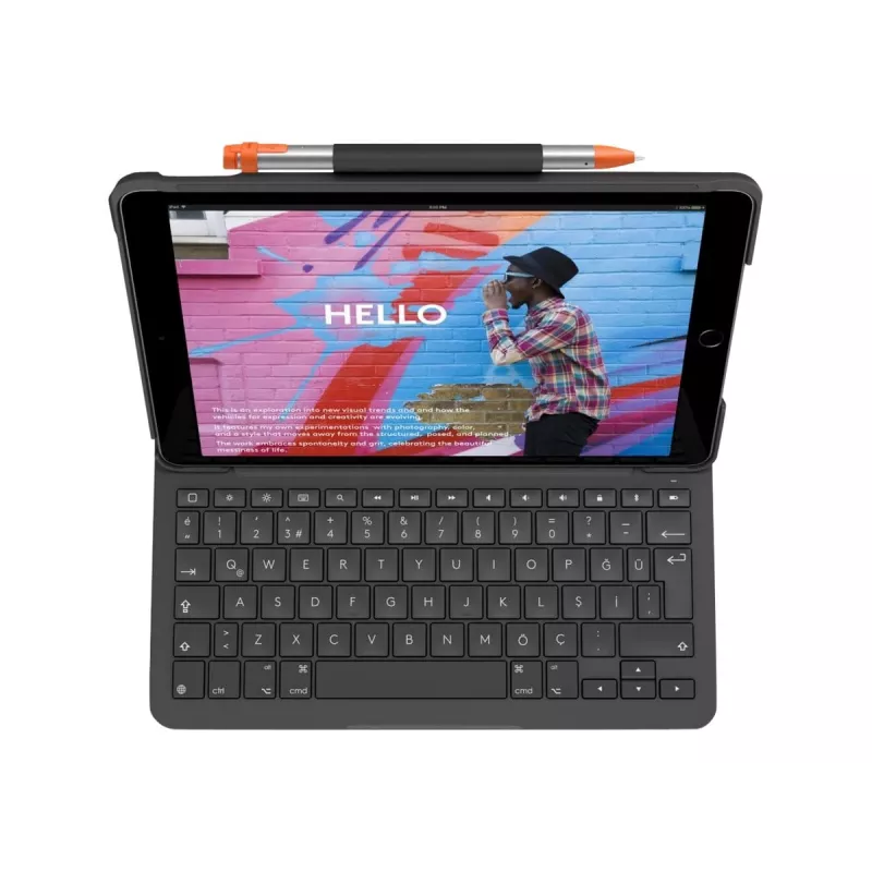Logitech Teclado Folio fino QWERTY Dinamarquês Finlandês Norueguês Sueco Bluetooth Cinzento