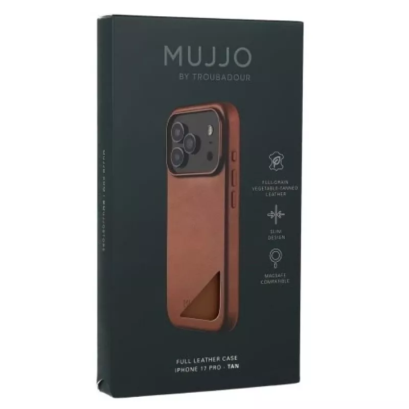 Mujjo Full Leder Case MagSafe capa para iPhone 17 Pro castanho
