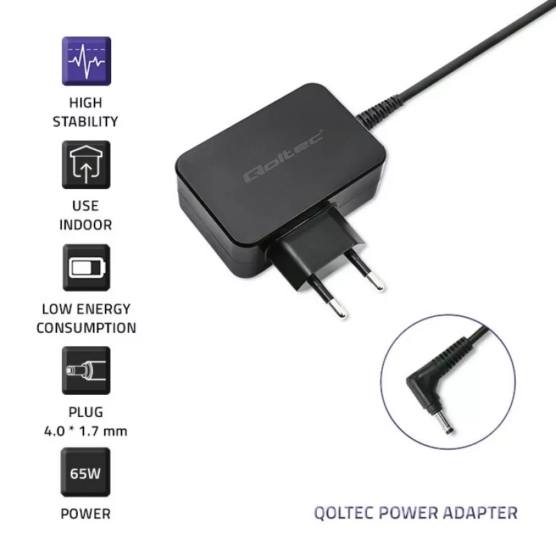Qoltec 51026 Fonte de alimentação/transformador Interior/Exterior 65 W Preto