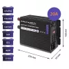 Carregador QOLTEC Monolith 20 A 12 V para baterias LiFePO4, AGM, GEL, SLA