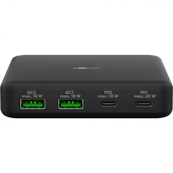 Carregador de mesa multiporta USB-C PD GaN GOOBAY 65 W, preto