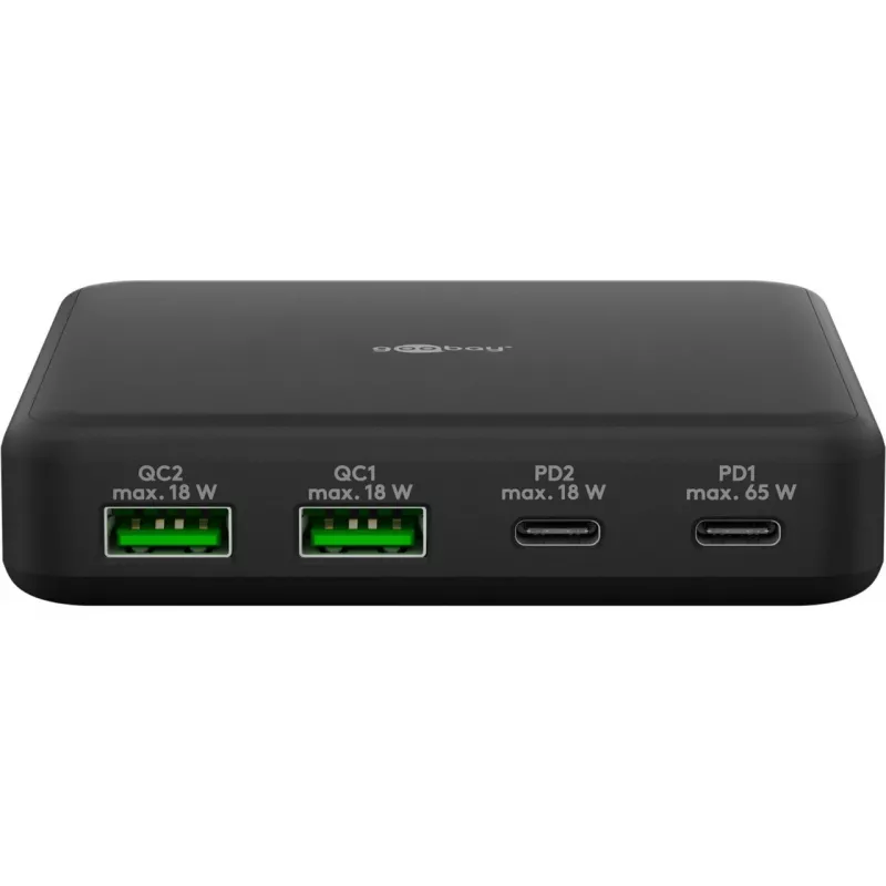Carregador de mesa multiporta USB-C PD GaN GOOBAY 65 W, preto