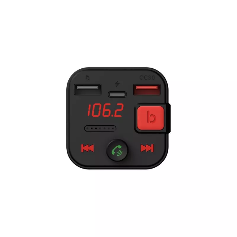 Transmissor FM SAVIO, Bluetooth 5.3, carregador QC 3.0, ecrã LED, Bass Boost, TR-15, preto