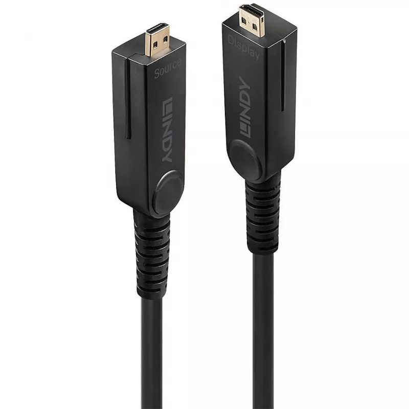 Cabo Micro HDMI híbrido de fibra ótica Lindy 10m 18G com conectores HDMI e DVI removíveis