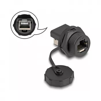 Acoplamento DeLOCK RJ45 Cat.6A IP67 à prova de água e pó preto
