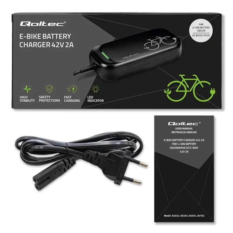 Carregador QOLTEC para e-bike Bosch 50762 36V/42V 2A