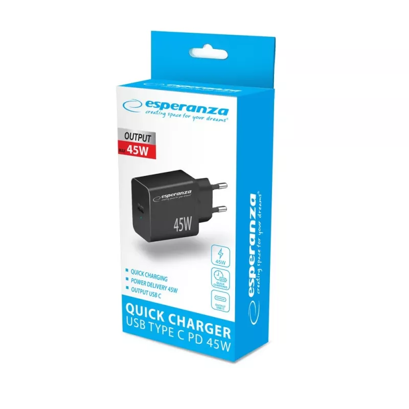 Carregador de parede Esperanza EZC108K 45W preto
